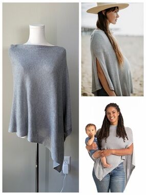 We Are Amma Grey Cocoon Nursing Cover Poncho Sweater Top Breathable Lightweight